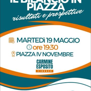 bilancio in piazza Sant’Anastasia. Comunali, alle 19,30 in ‘piazza IV Novembre’ Carmine Esposito e la sua squadra ‘presentano il conto’ agli elettori: 6 milioni di euro di avanzo e oltre 20 milioni di finanziamenti extracomunali. Arriva il ‘Bilancio in Piazza’ che illustra fatti concreti di una squadra politica concreta